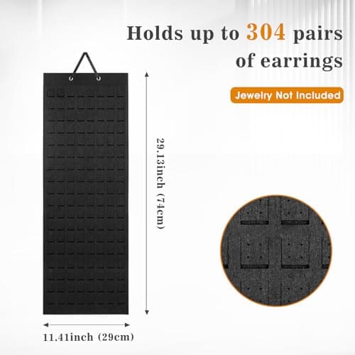 Lolalet Hanging Earring Holder Organizer with 20 Hooks for Women, Earring Organizer Wall Earrings Hanger Pierced Earring Storage, Felt Stud Earring Display, 608 Holes for Earrings - Black, 1 Pack 2