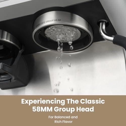 Gevi Dual Boiler Espresso Machine with Built-in Grinder, 58mm Commercial Portafilter, Barista Steam Wand, 31 Grind Settings, Stainless Steel, for Home Barista Use, Sterling Silver 6