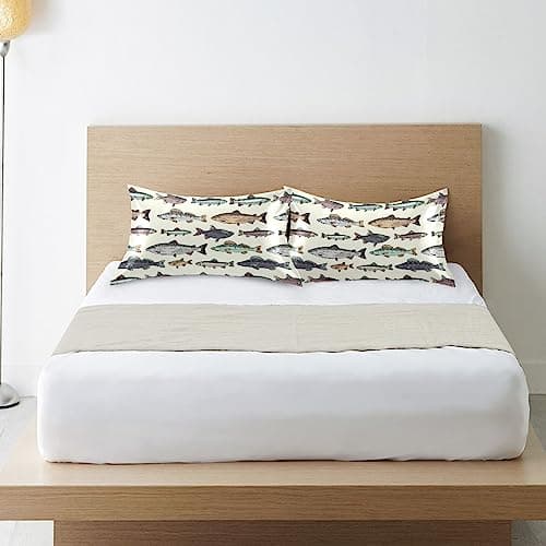 Vintage Fishes Pillow Covers Silk Pillowcase for Hair and Skin Soft Smooth Breathable Cooling Satin Pillowcase Standard Size Pillow Case for Women Hot Sleepers, Night Sweats Bed (20x30 Inch) 8