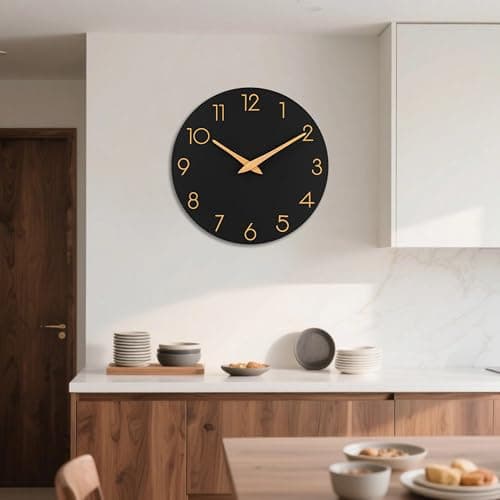 AKCISOT Wall Clock Modern Wall Clocks Battery Operated, Silent Non Ticking Clock Decorative for Kitchen, Bathroom, Bedroom (Black Gold) 5
