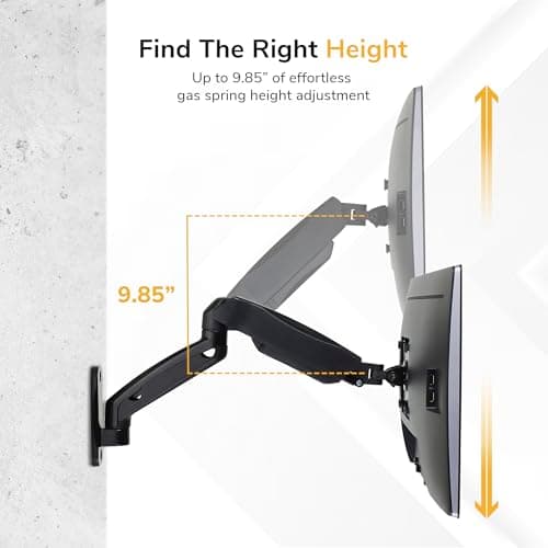 Mount-It! Monitor Wall Mount Arm, Full-Motion Gas Spring, Fits 13–32″ Screens up to 14.3 lbs, VESA 75x75 & 100x100, Tilt Swivel Rotate, Single-Stud Wall Mounted Computer Monitor Arm, RV Compatible 5