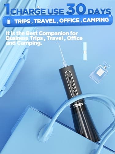 WELLFINE Water Dental Flosser Teeth Pick: Portable Cordless 4 Modes Flossers Pic 300ML Rechargeable Floss Pik Powerful IPX7 Waterproof Oral Irrigator for Cleaning Gum Care Braces for Home Travel 6