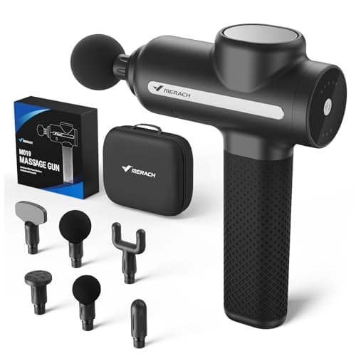 MERACH Pro-Grade Massage Gun, Quiet Massage Gun Deep Tissues, 12MM Percussion Massager Tools for Muscles/Shoulders/Legs/Body Pain Relief, Handheld Massager with 6 Heads & 5 Speeds, Gift for Him