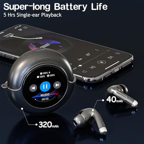 Byobyc Wireless Earbuds Bluetooth Headphones, Bluetooth 5.3 Stereo Sound with LED Display, IPX7 Water Resistant in-Ear Earphones for Sporting, Workout, Running Black 5