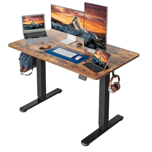 Cubiker Adjustable Desk, 48 x 24 Inch Home Office Desk, Standing Desk with Splice Board, Rustic Brown Desktop