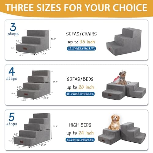 5-Step Dog Stairs for High Beds, Non-Slip Pet Steps for Small Dogs & Cats, Grey, 22.6" H 5