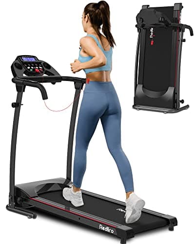 REDLIRO Electric Treadmill Foldable Exercise Walking Machince for Apartment Home/Office Jogging Compact Folding Easy Assembly 12 Preset Program 2 Wheels LCD Display