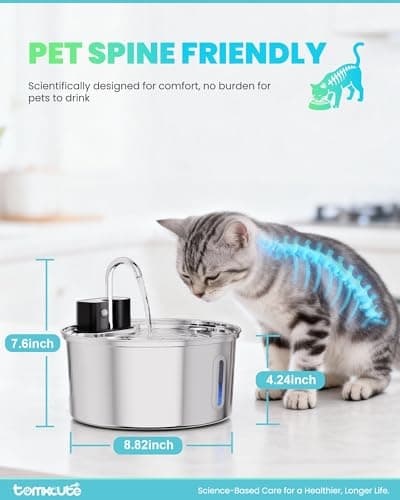Wireless Cat Water Fountain - 108oz/3.2L Automatic Cat Water Fountain Cordless, Stainless Steel Battery Operated Pet Fountain Rechargeable Water Dispenser for Cats, Dogs, Multiple Pets 6
