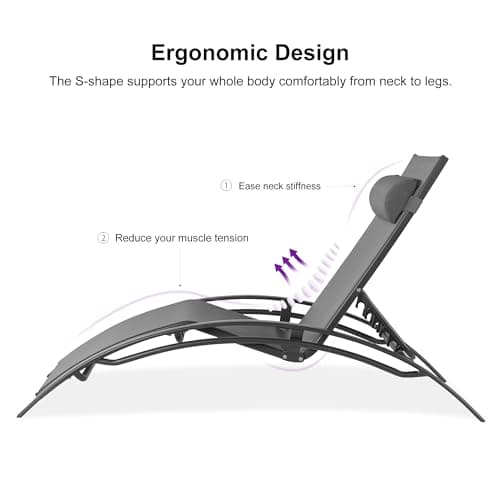 PURPLE LEAF Patio Chaise Lounge Set of 3 Outdoor Lounge Chair Beach Pool Sunbathing Lawn Lounger Recliner Chiar Outside Tanning Chairs with Arm for All Weather, Side Table Included, Grey 8