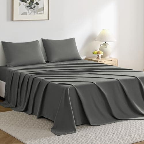 JELLYMONI Fitted Sheet King Cotton Grey 1pc Easy-Fit 16 Inch Deep Pocket Sheet Bedding Sheet Solid 100% Washed Cotton Soft Breathable Durable Fitted Bed Sheet (78”x 80”+16”) 7