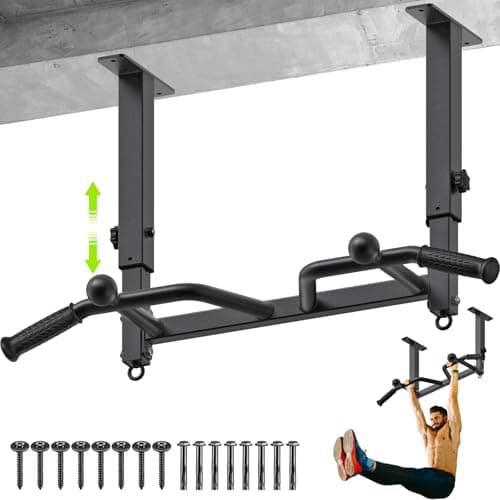 SELEWARE 24" Ceiling Mounted Pull Up Bar, Height Adjustment Multifunctional Chin Up Bar for Home Gym Workouts, Heavy-Duty Steel Construction, 400 lbs Capacity