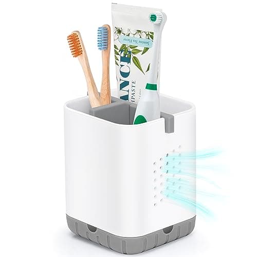 Boperzi Toothbrush Holders for Bathrooms, Detachable Electric Toothbrush Holder, Kids Toothbrush Holder Drainage, 3 slot Toothbrush and Toothpaste Holder Storage Caddy, Toothbrush Organizer White/Grey