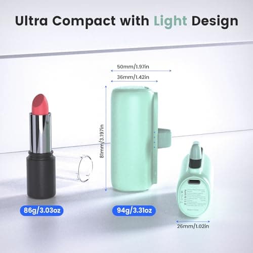 HUAENG Portable Charger for iPhone, 5500mAh Plug in Ultra-Compact Power Bank Small Battery Pack Phone Charger Compatible with iPhone 14 13 12 mini 11 Pro Max XR X 6 7 Plus 5 se Airpods-Green 6