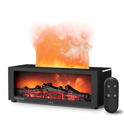 TMEHM Fireplace Flame Air Diffuser Humidifier,7 Colors Aromatherapy Essential Oil Diffuser,Ultrasonic Aroma Humidifier with Timer for Home,Bedroom,Office,Yoga (Black, L)