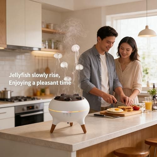 Dynamic Jellyfish Air Humidifier & Jellyfish Essential Oil Diffuser for Home,Office, Yoga - 7 Color-Changing Lights ，Remote Control ，4H/8H Timer Setting, Auto Shut-Off 250ml 5