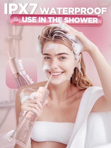 WELLFINE Water Dental Flosser Teeth Pick: Portable Cordless 4 Modes Flossers Pic 300ML Rechargeable Floss Pik Powerful IPX7 Waterproof Oral Irrigator for Cleaning Gum Care Braces for Home Travel 5