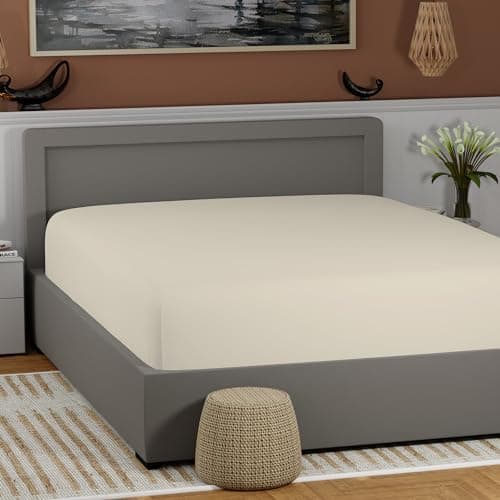SUPREME ELEGANCE 100% Cotton King Fitted Sheet Only, Fresh Ivory, Percale Weave, Deep Pocket Bed Sheets with Elastic Corner Straps, Cooling, Crisp Sábana Ajustable, Bottom Sheet (78" W x 80" L)