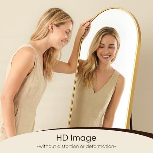 Antok 58" x19” Arched Full Length Floor Mirror, Gold Aluminum Frame, Free Standing/Wall Mount/Leaning for Bedroom, Living Room, Dressing Room 5