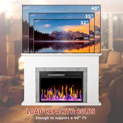 CUOZOVA 42" Electric Fireplace with Mantel, Fireplace with 23" Fireplace Insert Heater,Freestanding Electric Fireplacefor Living Room, Remote Control, Fireplace with12 Colors Adjustable Flame,Timer 6