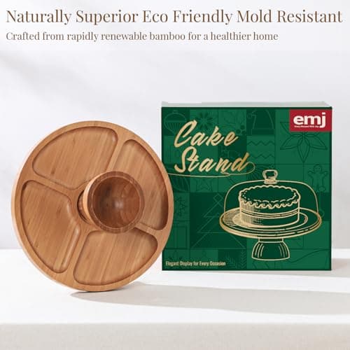 Emojoy Bamboo Cake Stand with Lid, 11in Round Cake Stand with Dome, Versatile Dessert Table Display Set, Cake Display Stand with Acrylic Dome, Charcuterie Boards for Birthday, Party 6
