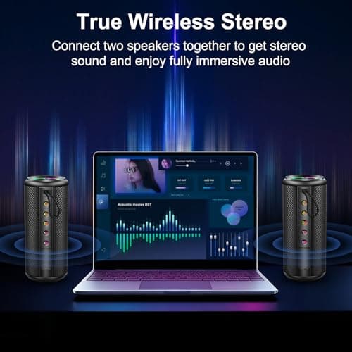 Portable Bluetooth Speaker, Bluetooth 5.4 Wireless Speaker with 20W HD Loud Stereo Sound, 15H Playtime, IP7 Waterproof, LED Lights, TWS Pairing, Built-in Mic, for Outdoor, Home, Party, Beach, Gift 5