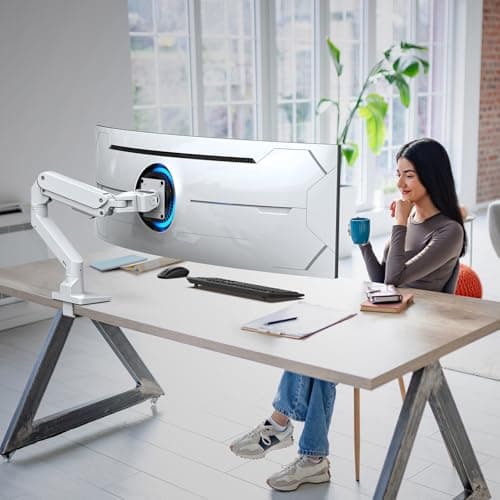 BEWISER Heavy Duty Monitor Arm Mount for 34-49 inches and Ultra 57 inches Screens,Weight Capacity Up to 44 lbs,Full Motion Height Swivel Adjustable Monitor Arm(White) 7