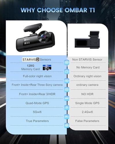 OMBAR T1 4K 3 Channel Dash Cam, STARVIS 2 IMX678 Sensors, Free 128GB Card, 2025 New Full Color HDR Night Vision, 4K+1080P+1080P Triple Car Camera,5G WiFi, 24H Parking Mode, Support 512GB Max 8