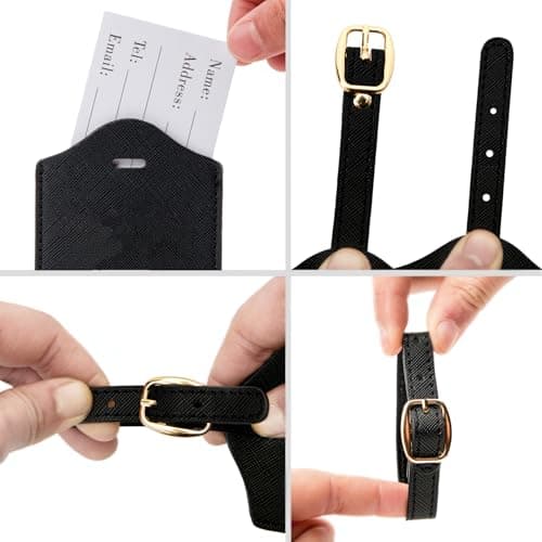 Luggage Tag PU Leather for Suitcase Baggage Handbag Travel Bag Label Suitcase Tag Label Tag w. Name Card & Privacy Cover (M) 8