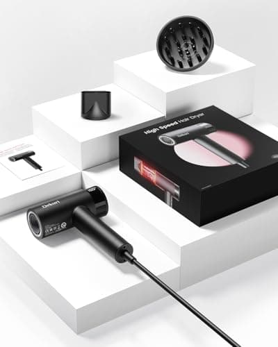 Dekuri Hair Dryer, 110,000 RPM High-Speed Fast Drying Blow Dryer, 200 Million Ionic Lightweight Hairdryer with Diffuser, Magnetic Nozzle, 4 Temps & 2 Speeds, Low Noise for Women & Men, Black 7