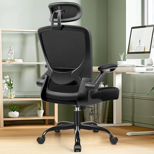 KERDOM Ergonomic Office Chair, Breathable Mesh Desk Chair with Headrest and Flip-up Arms for Office,Gaming,Computer Lumbar Support Swivel Task Chair, Adjustable Height,Black 9