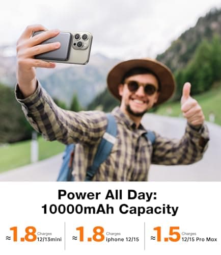 TORRAS MiniMag Power Bank,Ultra-Slim 10,000mAh Magnetic Wireless Portable Charger, 22.5W Fast Charging iPhone Air MagSafe Battery Pack Designed for iPhone 17 Pro Max/17 Pro/Air/16/15/14/13/12, Gray 6