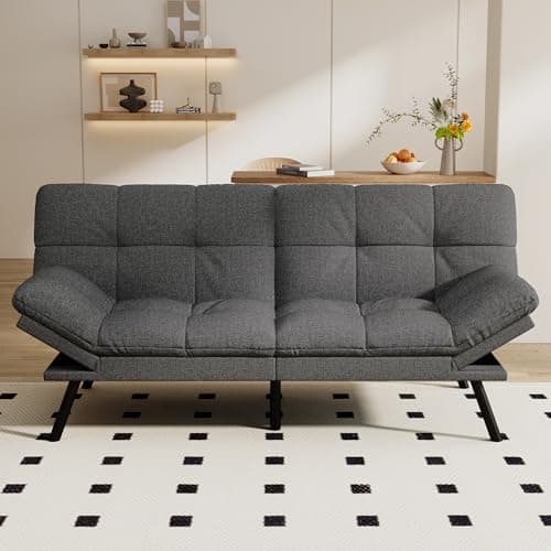 Opoiar Convertible Futon Sofa Bed,71" Memory Foam Futon Couch,Detachable Cushion,Adjustable Backrest & Armrest,Linen Modern Loveseat Sleeper Recliner for Living Room,Office,Apartment,Light Grey