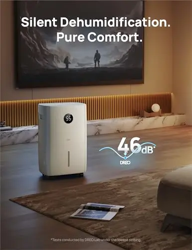 DREO 110-Pint Smart Dehumidifier for Basement, 4500 Ft² for Large Room, 2 Gallon Water Tank, Auto/Comfort/Constant Mode Dehumidifiers for Home, Bedroom, Bathroom, with Drain Hose, White, 711S 8