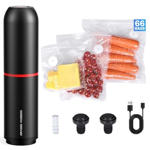 AIRMSEN Handheld Vacuum Sealer with 66 PCS Reusable Sous Vide Bags and 2 PCS Vacuum Wine Sealer, Compact Vacuum Sealer Machine for Food Storage