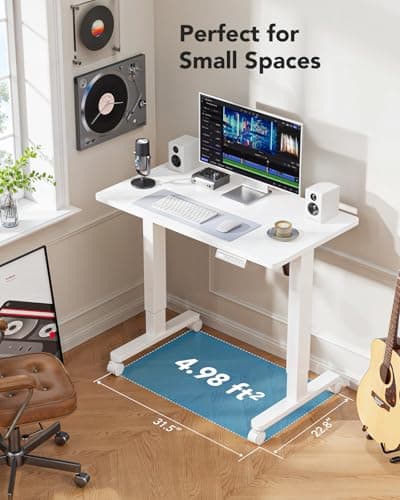 HUANUO Electric Small Standing Desk, 35" x 24" Whole Piece Desktop, Adjustable Height Computer Desk, 4 Height Memory Settings, Sit Stand Up Desk for Home Office, White 6