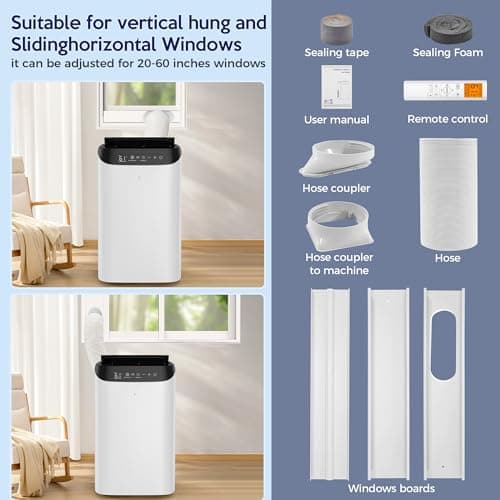 Humhold 14000 BTU Portable Air Conditioners with Heater, Remote Control, 4-in-1 Free Stand Smart Cooling AC Unit with Heating, Dehumidifier, Fan Mode for 550-700 sq.ft Room, Auto Swing,Timer, Black 9