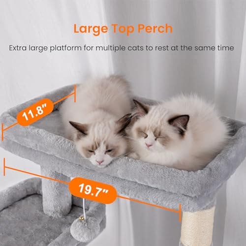 Heybly Tall Cat Tree, 78-inch Multi-Level Cat Tower for Indoor Cats, 2 Widened Plush Perches Cat Condo with Scratching Board and Big Caves, Light Gray HCT033W 6