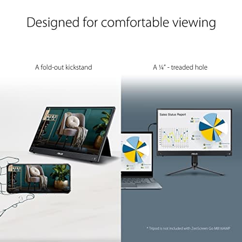 ASUS ZenScreen 15.6” 1080P Wireless Portable Monitor (MB16AWP) - FHD, IPS, Built-in Battery, Eye Care, USB Type-C, Tripod Mountable, Supports iOS, Android, Win11, Mini HDMI, 3-Year Warranty 5