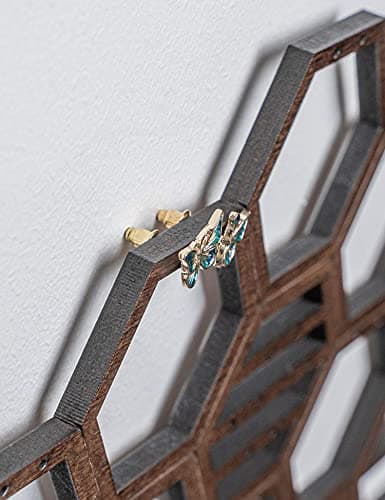 Heesch Honeycomb Earring Organizer Wall Mount Display Wood Hanging Jewelry Organizer for Stud Earrings, Necklaces (Walnut) 5