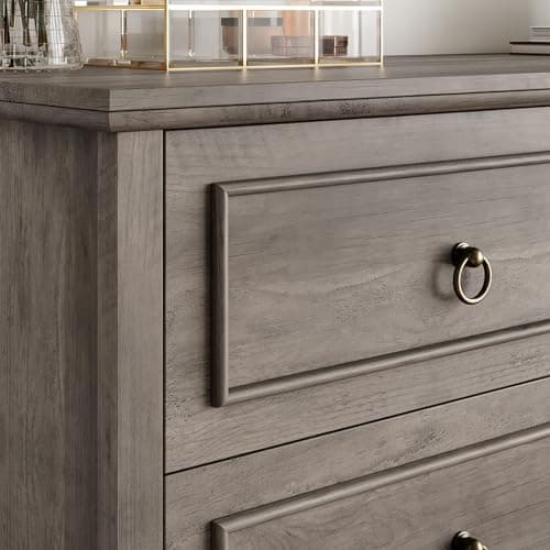 HOSTACK 6 Drawer Dresser for Bedroom, Modern Farmhouse Chest of Drawers, 47.2" Wide Wood Double Dresser, Rustic Brown Storage Cabinet for Living Room, Entryway, Hallway, Ash Grey 7