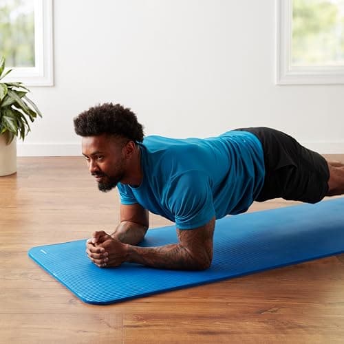 Amazon Basics 1/2 Inch Extra Thick Exercise Yoga Mat with Carrying Strap for Home Workouts and Fitness, Non-Slip, Cushioned Support, 74" x 24" x 0.5", Blue 9