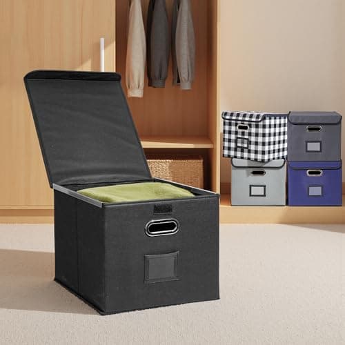 Hleelomi Collapsible File Box with Lid & Plastic Slide - Hanging Document Organizer for Office/Home, 14.96x12.6x10.83 Inch,Decorative Home File Bin,Black, 1 Pack (No Folders Included) 8