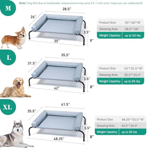 TJSOULER Cooling Elevated Dog Bed with Pillows,Portable Washable Raised Dog Cot with Chew Proof Mesh and Metal Frame,No-Slip Rubber Feet for Indoor & Outdoor Use,Large,Gray 6