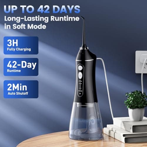 Water Flosser for Teeth Cleaning and Flossing, 5 Modes Rechargeable Cordless Oral Irrigator 320ml Water Tank Teeth Cleaner, IPX7 Waterproof Portable Electric Dentel Flossers for Home and Travel,Black 6