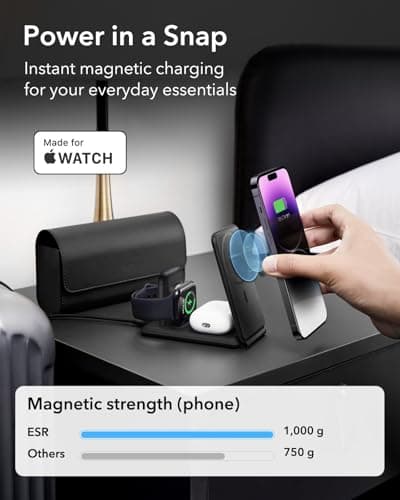 ESR for 3 in 1 Magsafe Charger, Travel Charger Stand Made for Apple Watch Certified, Foldable Charging Station Compatible with Magsafe and iPhone 17/16/15/14/13/12, AirPods 4/3/Pro, Black 8
