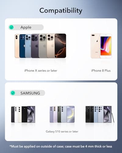 ESR for MagSafe Sticker, MagSafe Ring, 2 Pack Metal Ring for Phone case, Universal Wireless Charger Conversion Kit for iPhone 17/17e/16/16e/15/14/13/12/11, Samsung Galaxy, Google Pixel 10, Black 9