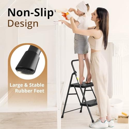Jocauto 2 Step Ladder, Step Stool with Wide Anti-Slip Pedal, Step Ladder Folding Step Stool for Adults, Portable ladders for Home Kitchen 3