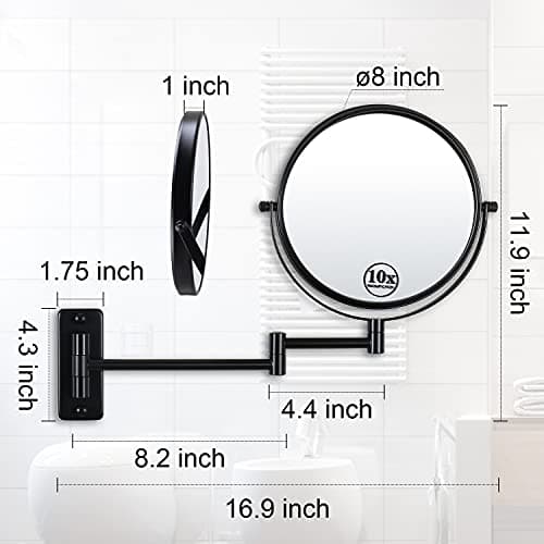 LANSI Wall Mounted Magnifying Makeup Mirror with 1X 10X Magnification and Extendable Arm, 8 Inch Double Sided Vanity Mirror for Bathroom, Wall Mirror for Teen Girls, Women, Matte Black 5