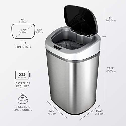 NINESTARS DZT-80-4 Automatic Touchless Motion Sensor Oval Trash Can, 21 Gal. 80 L., Stainless Steel 6