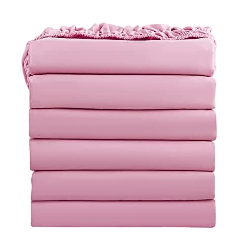 FreshCulture Twin Fitted Sheets, Bulk Pack of 6, Deep Pocket, Soft Microfiber Bottom Sheets for Home, Salons, Hotels, Twin Size Fitted Sheets Only (Dusty Pink)